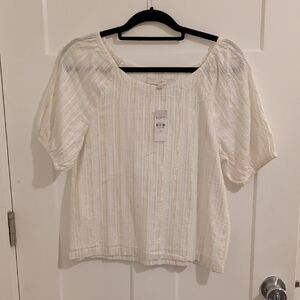 LOFT Cream Blouse with Subtle Stripes
